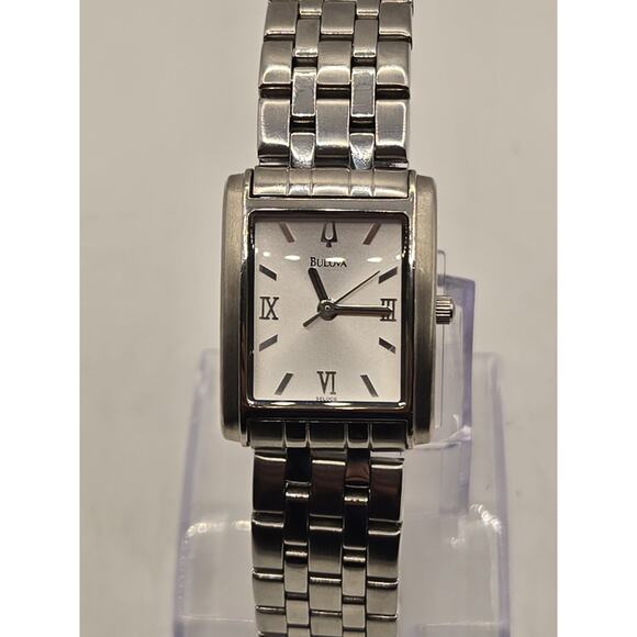 Bulova Tank 22mm Stainless Steel Woman’s Watch Silver Dial 96L006. 5.75" BAND - Picture 1 of 10